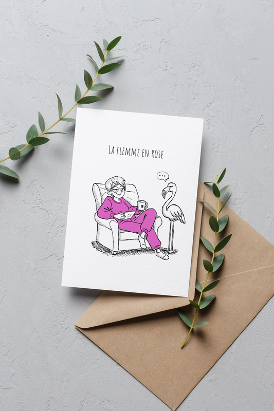 Carte La flemme en rose