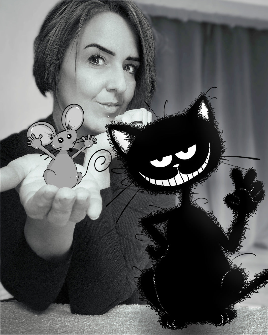Aurore avec Chat Thon et une petite souris illustrée