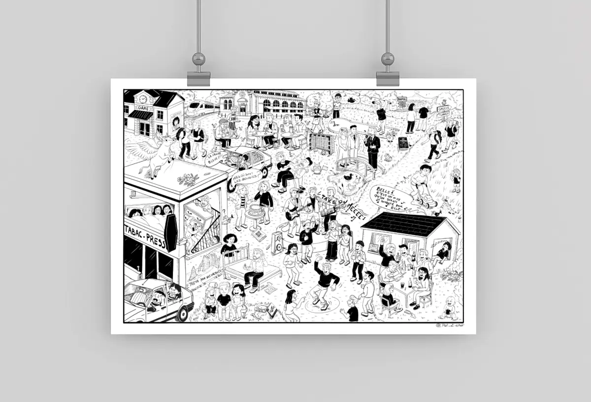 Grande illustration Cherche et Trouve personnalisée réunissant de nombreux souvenirs