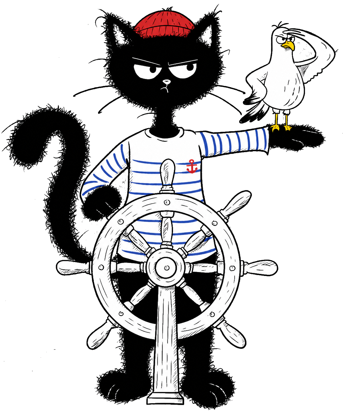 Chat Thon en marin avec sa mouette