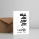 Mise en situation Conception de maquette de carte de La vie c&rsquo;est comme une boîte de chocolat
