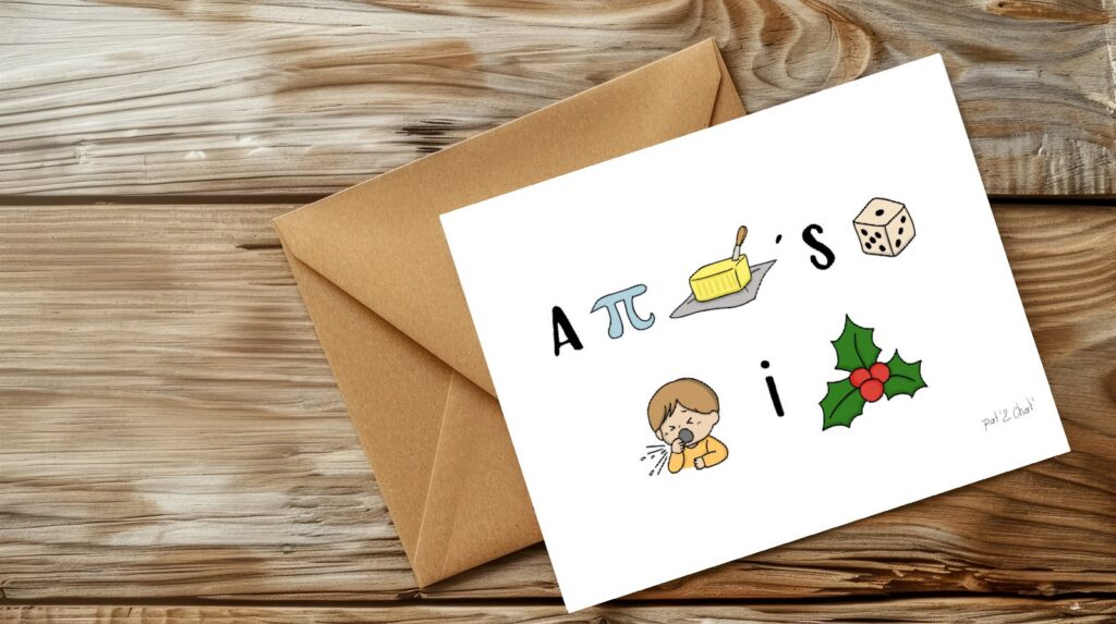 Mise en situation Blank Greeting Card with Envelope Mockup on Wooden Background for Custom Design2 de Rébus happy birthday
