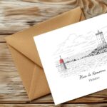 Mise en situation Blank Greeting Card with Envelope Mockup on Wooden Background for Custom Design2 de Phare De Kermorvan (Faniel Kervorvan)